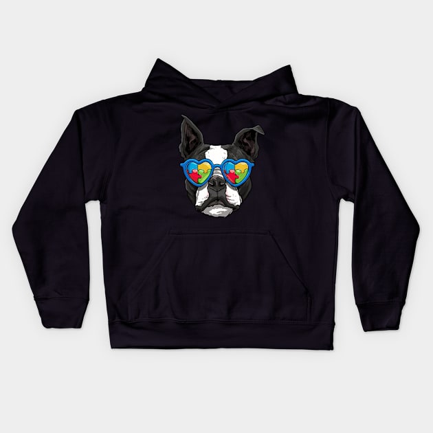 Boston Terrier Dog Autism Awareness Puzzle Kids Hoodie by eldridgejacqueline